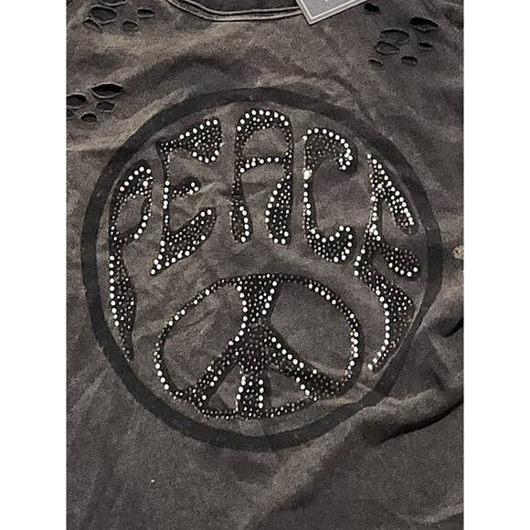 CCK Style Anthracite 'Peace' Bedazzled Distressed Tee Women's Size Lg/40 - Picture 2 of 5